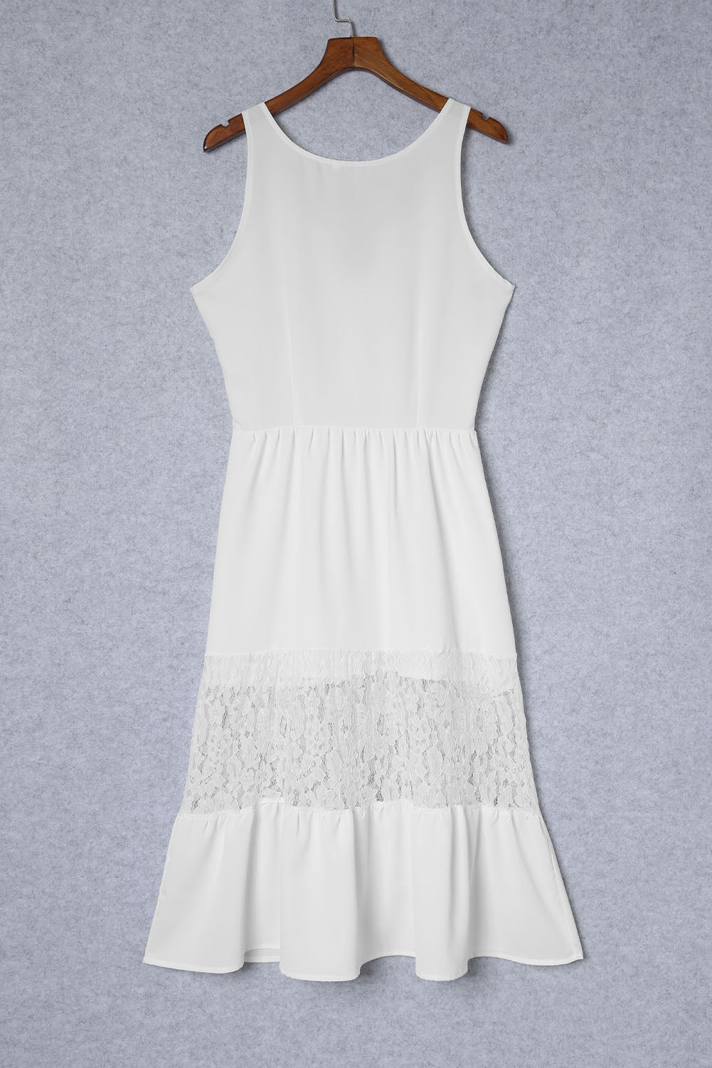 White Lace Crochet Patchwork Sleeveless Long Dress
