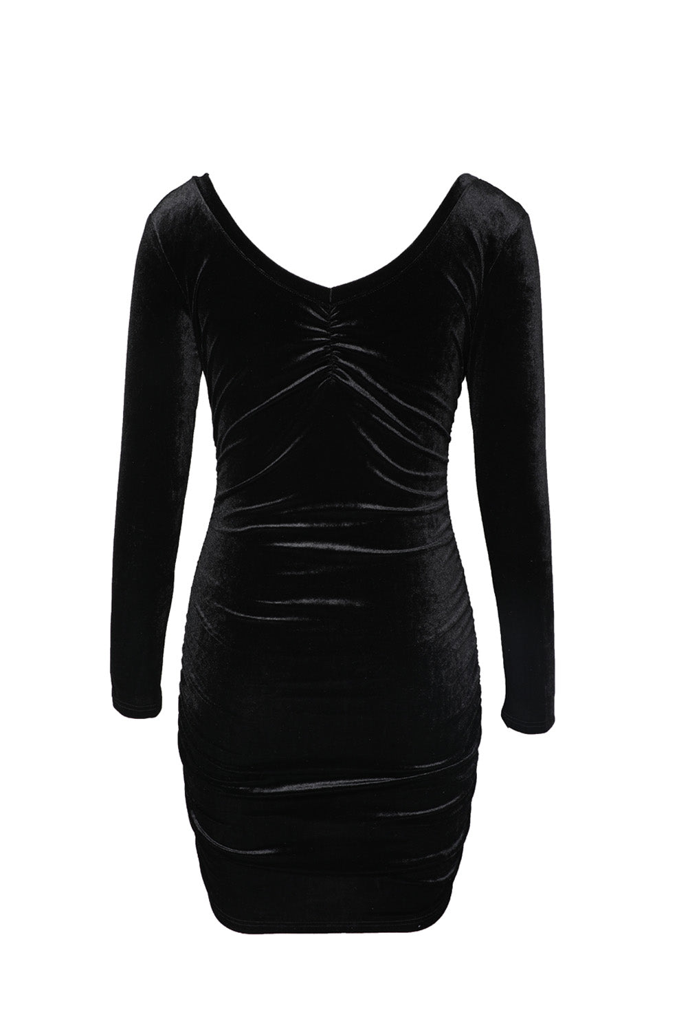 Black Long Sleeve Ruched Velvet Dress