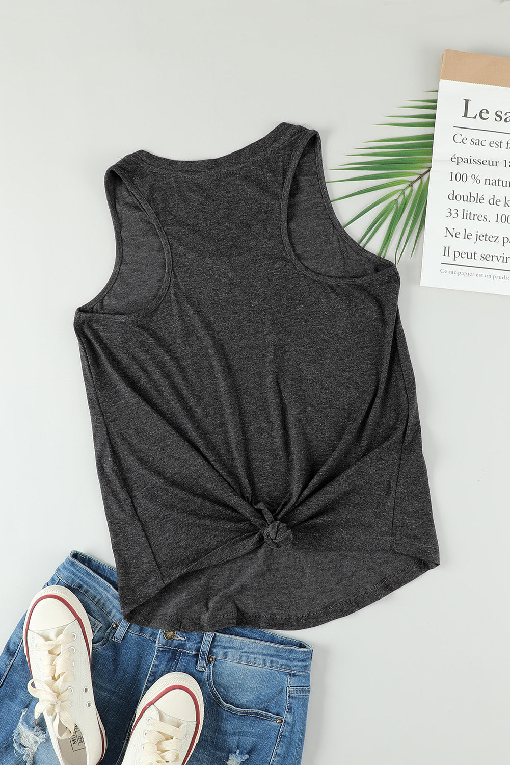 Black V Neck Racerback Tank Top with Pocket