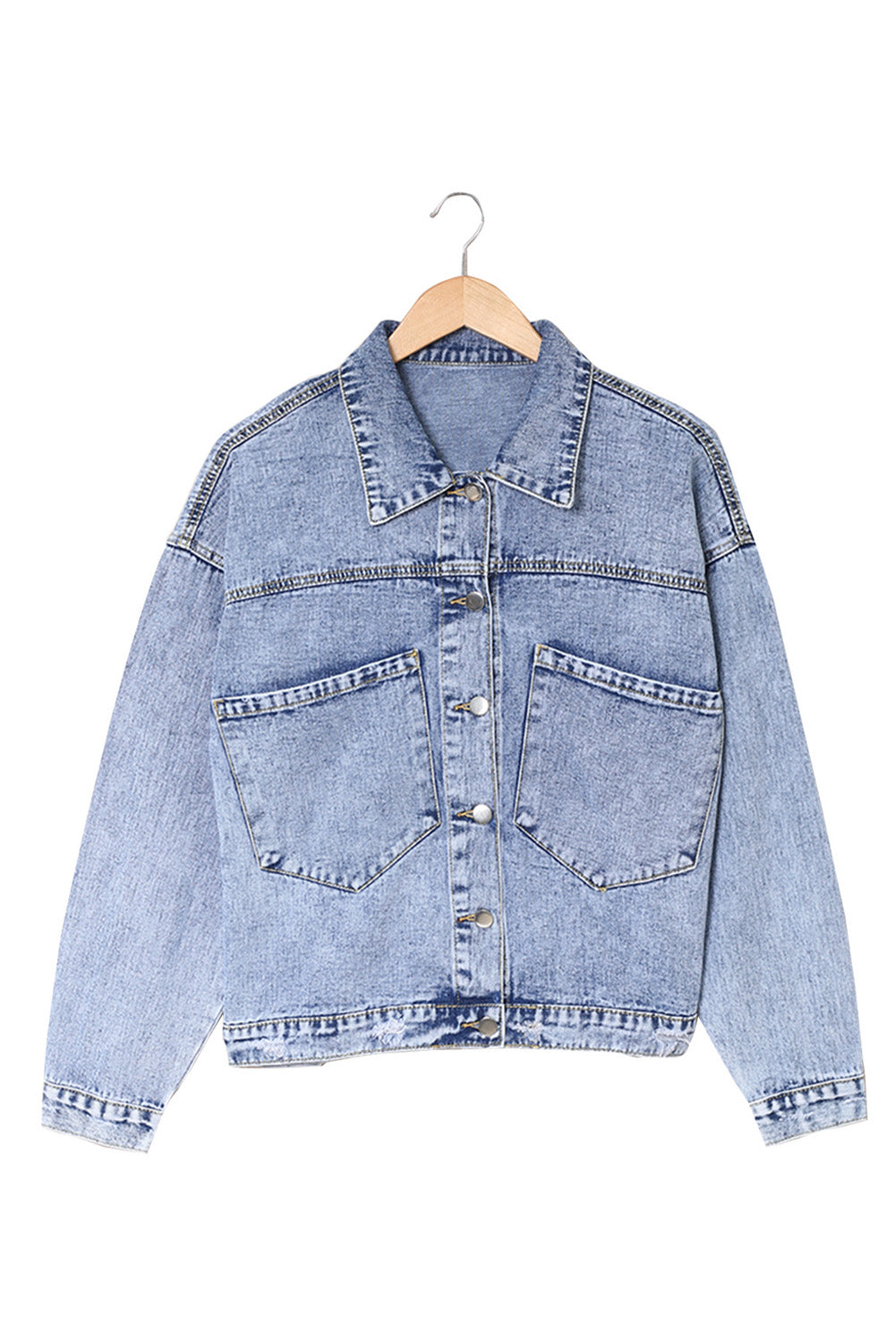 Sky Blue Buttoned Denim Jacket with Pocket