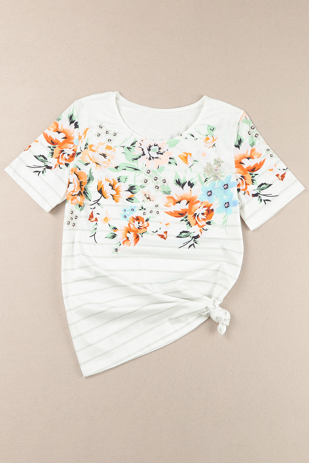 Floral Striped Print Short Sleeve Tee