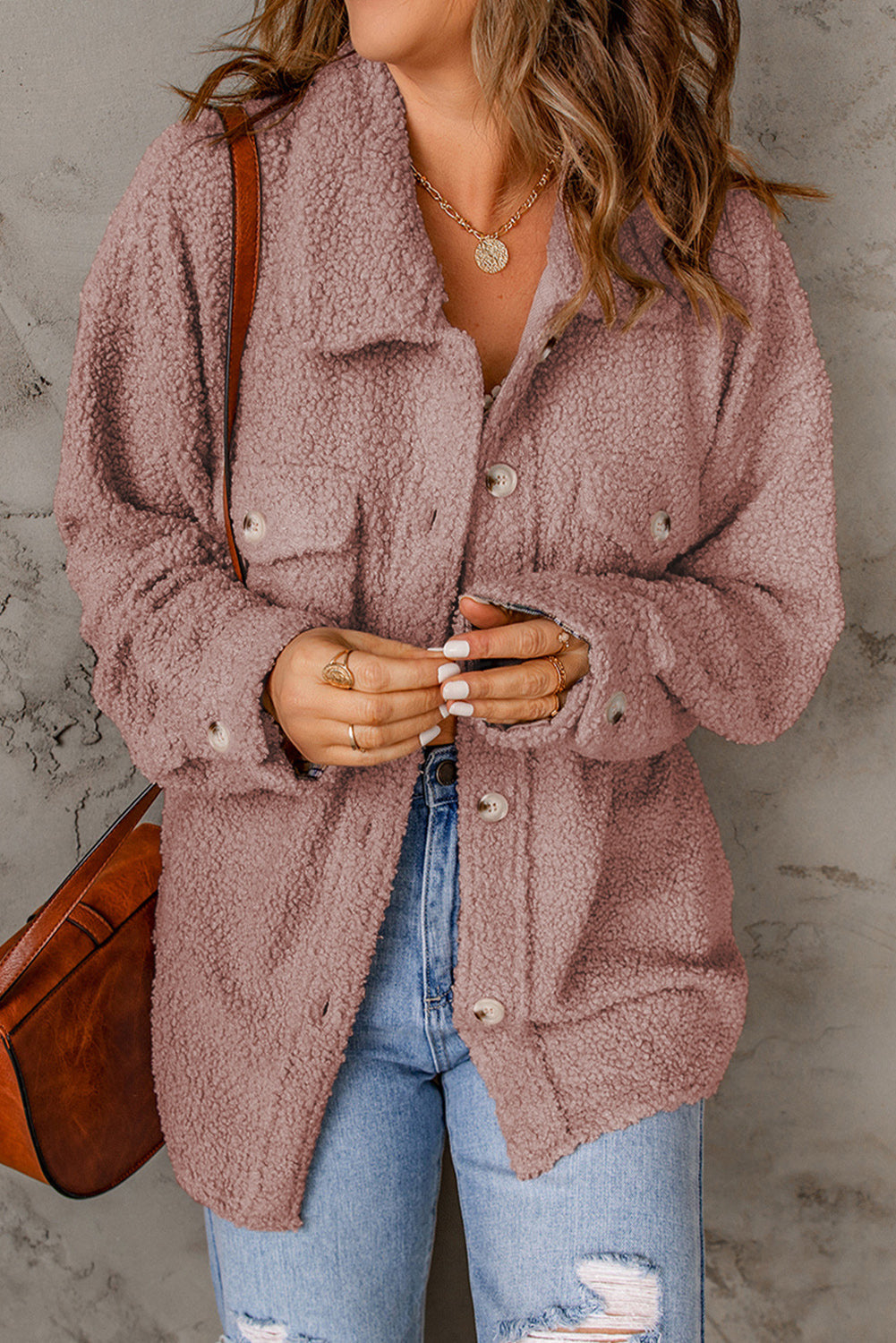 Brown Flap Pockets Button Front Jacket