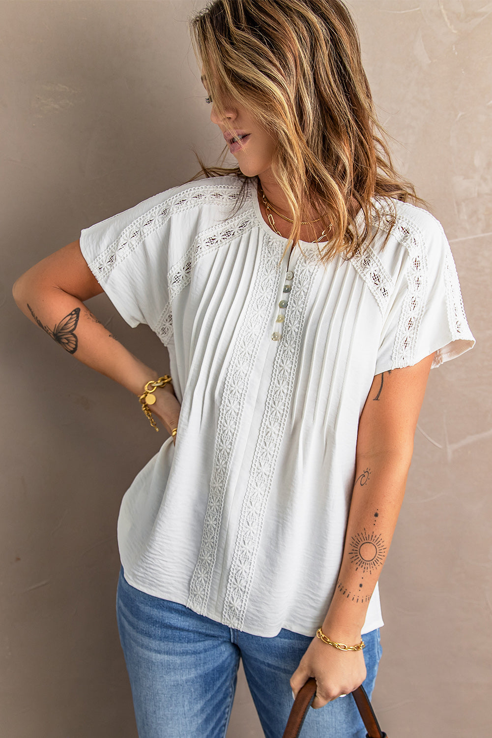 White Crochet Eyelet Short Sleeves Top