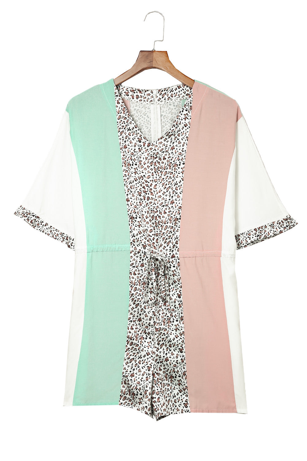 Leopard V Neck Ruffle Leopard Color Block Romper