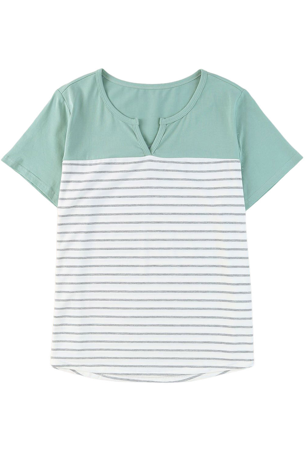 Green Contrast Striped Plus Size Short Sleeve Tee