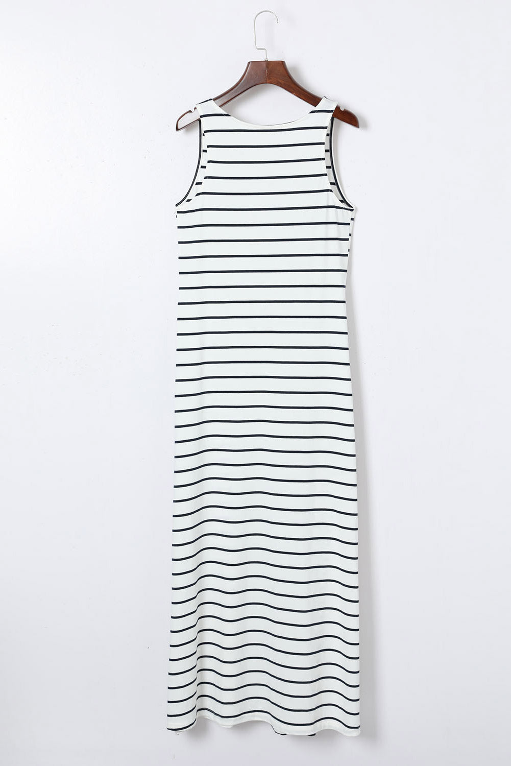 Blue Striped V Neck Sleeveless Maxi Dress