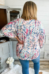 Multicolor Plus Size Floral Print Round Neck Long Sleeve Blouse