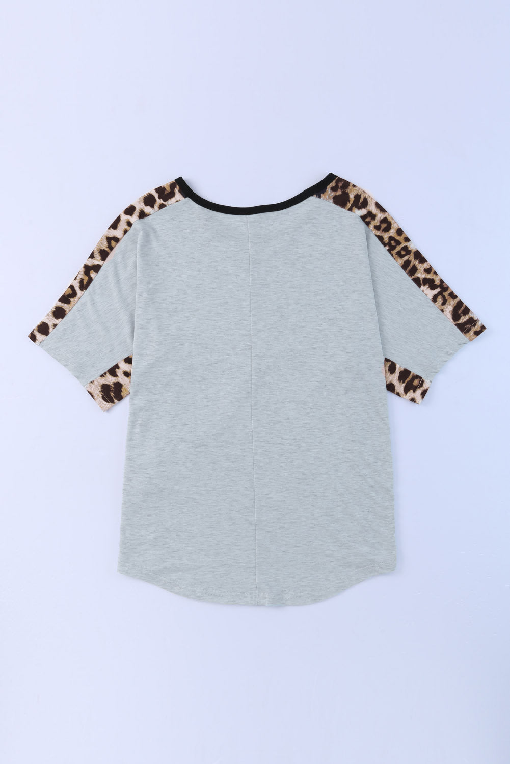 Black Leopard Splicing O-neck Short Sleeve T Shirt