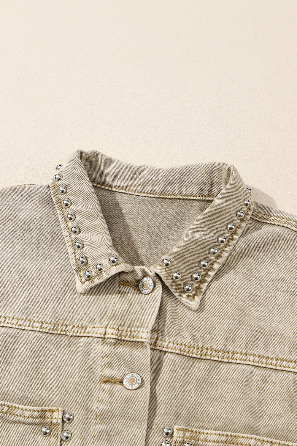 Sky Blue Rivet Studded Pocketed Denim Jacket