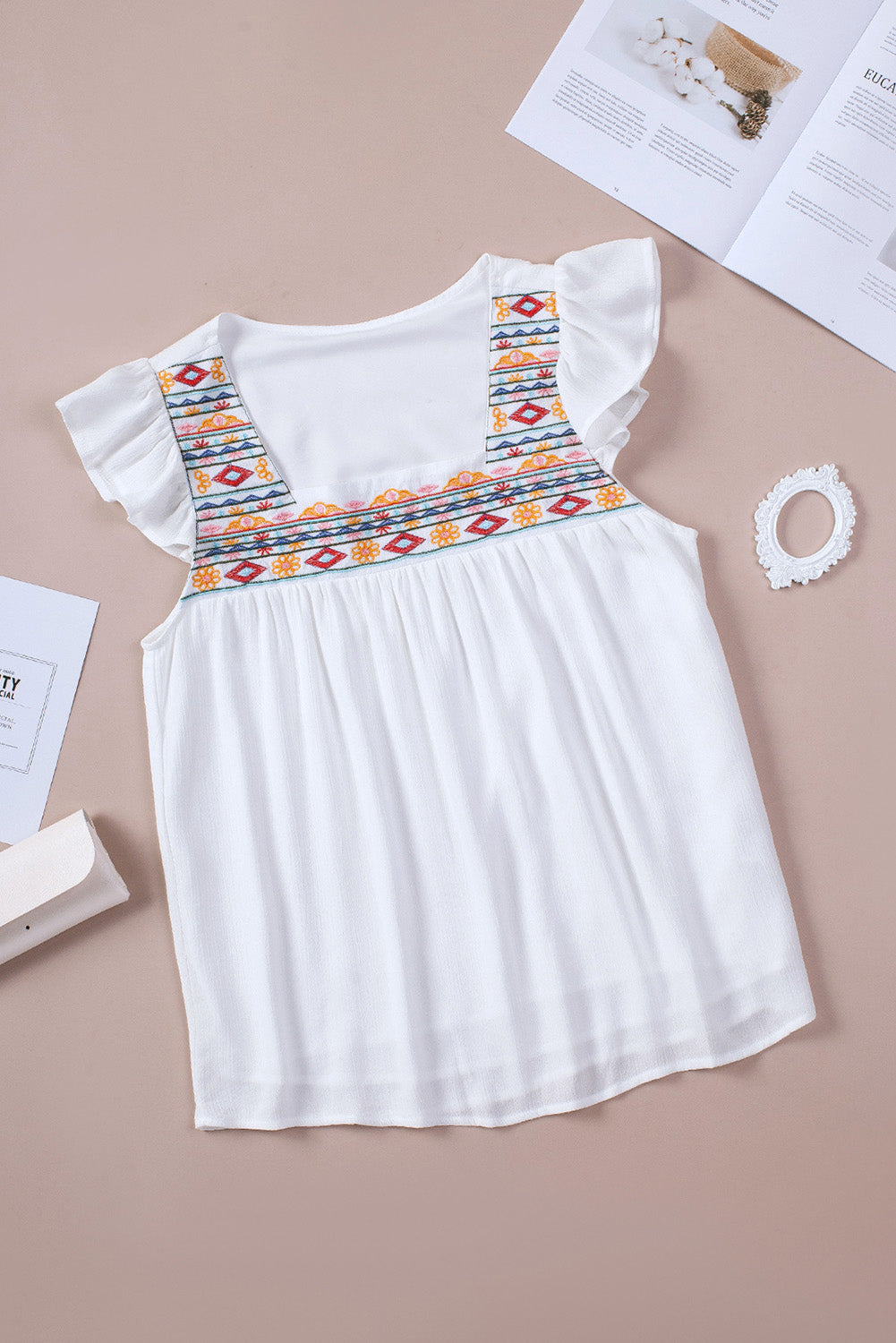 White Embroidered Babydoll Top