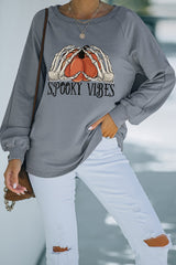 Gray Halloween SPOOKY VIBES Pumpkin Graphic Sweatshirt