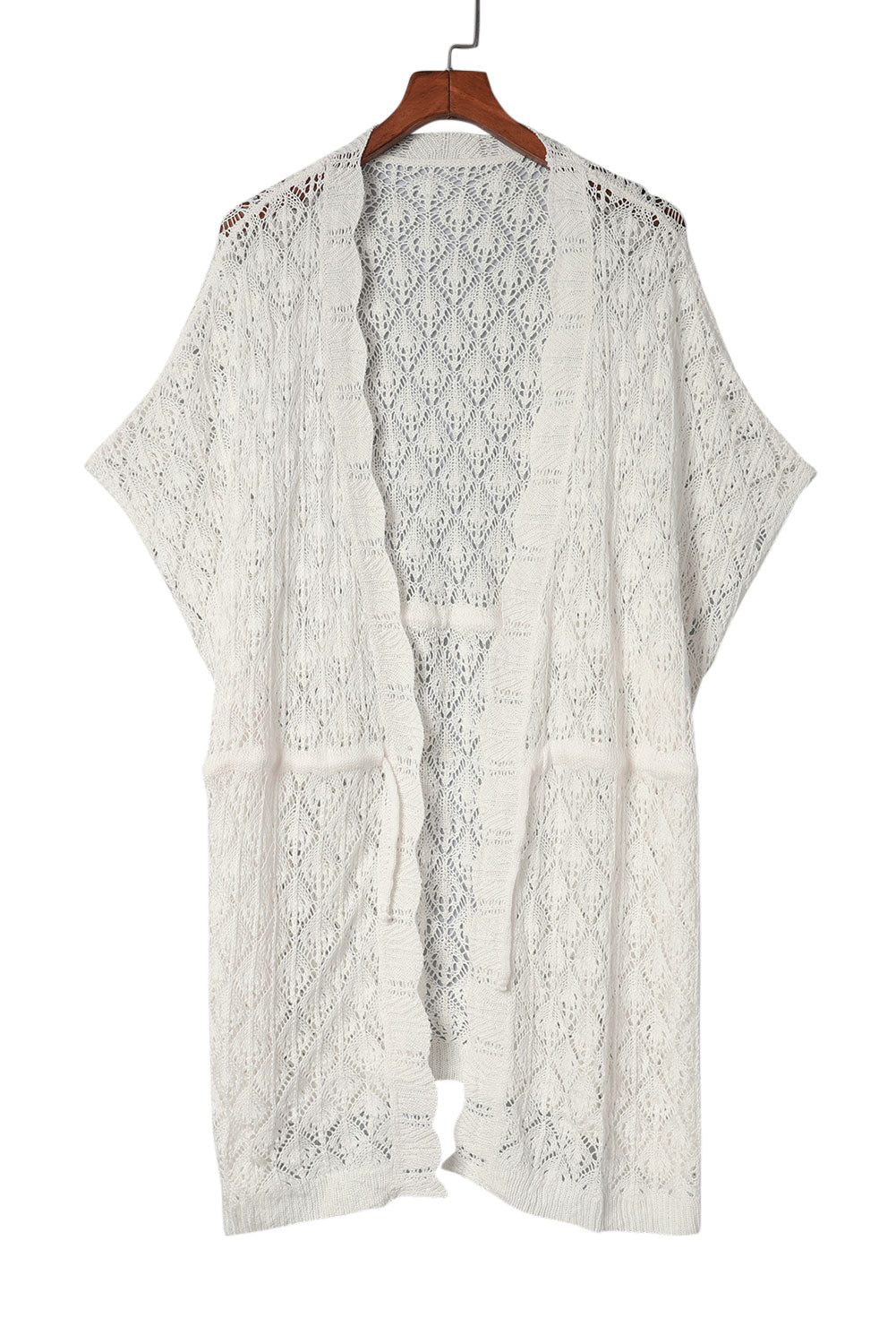 White Crochet Open Front Kimono with Slits