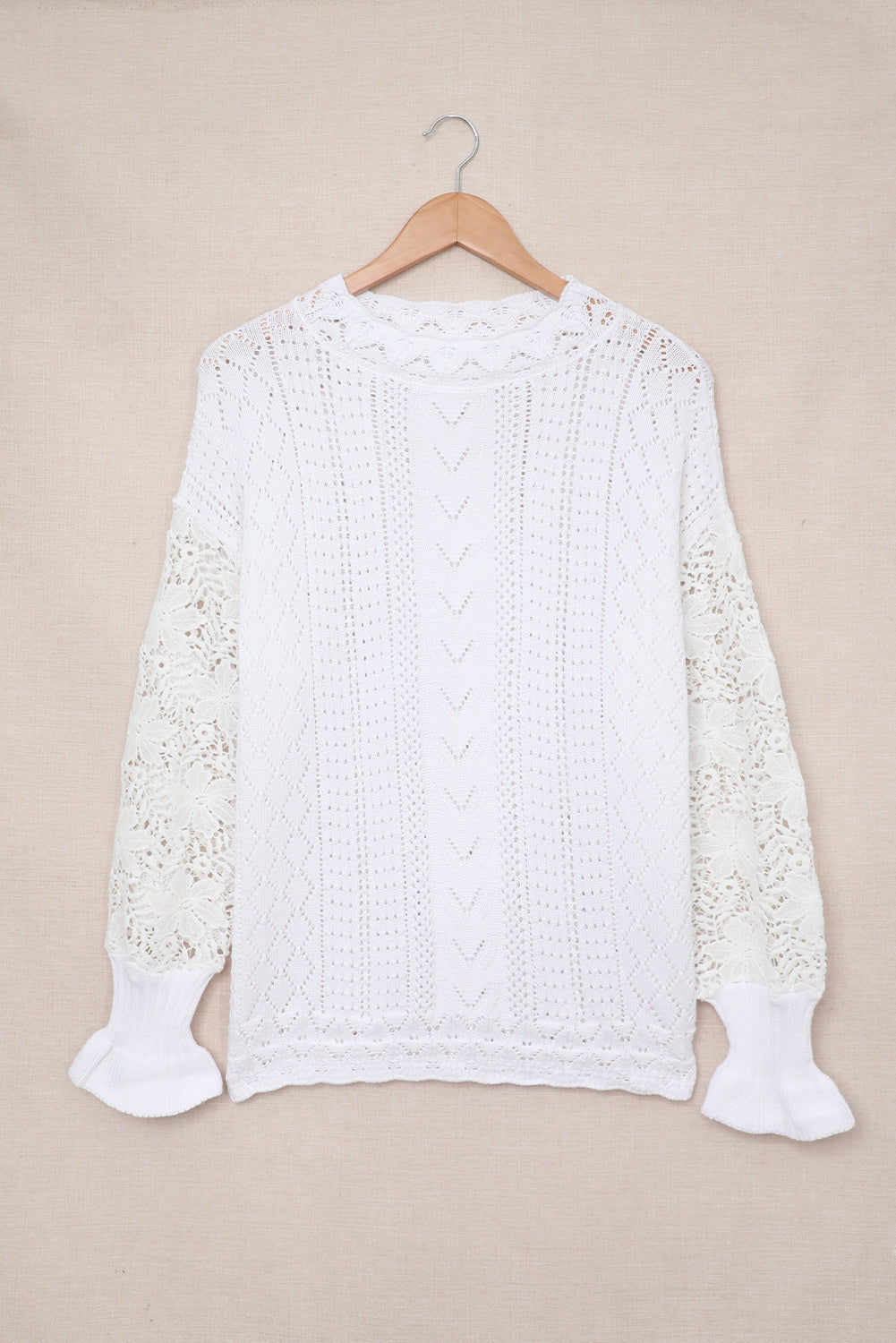 Blue Crochet Lace Pointelle Knit Sweater