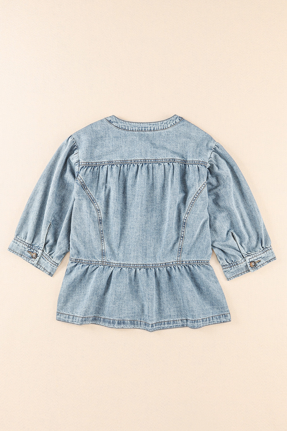 Sky Blue Half Sleeves Peplum Denim Jacket