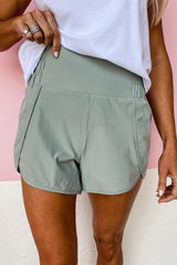 Green Wide Waistband Active Sports Casual Shorts