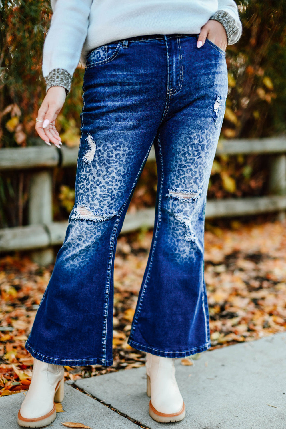 Blue Secluded Leopard Wash Plus Size Jeans