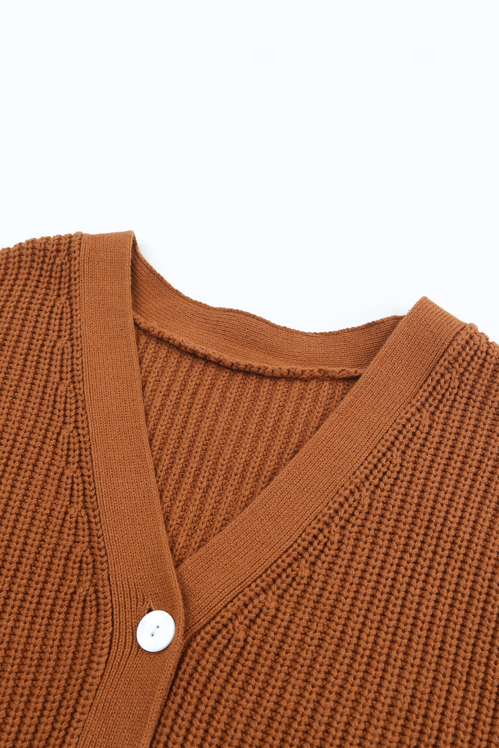 Brown V Neck Drop Shoulder Buttons Cardigan