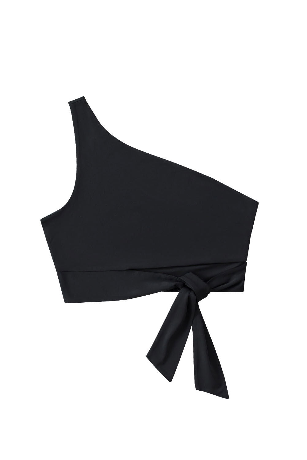 Black One Shoulder Side Tie Sleeveless Crop Top