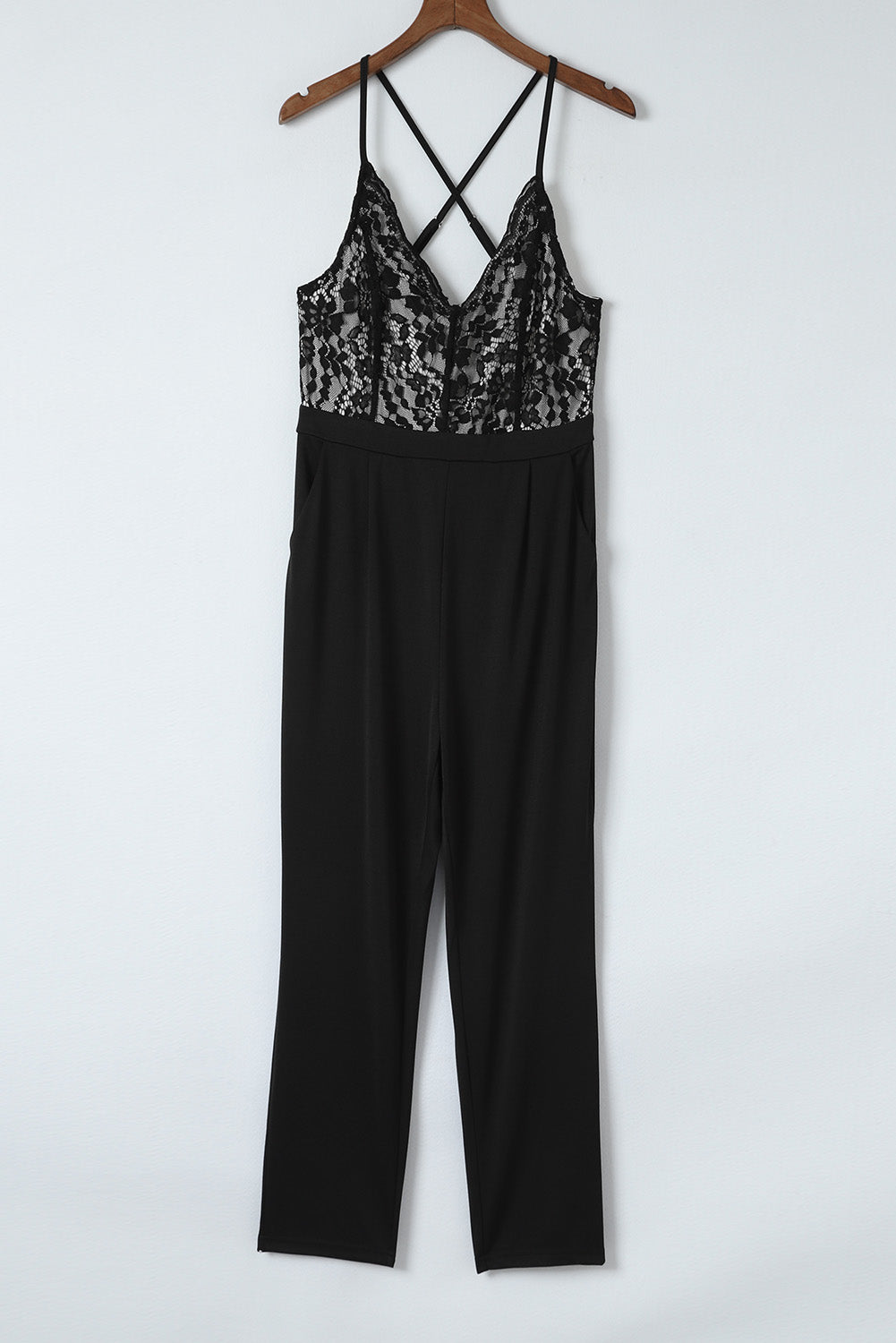 Black Spaghetti Straps Lace Bodice High Waist Jumpsuit