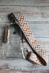 Brown Chevron Embroidered Strap Vintage PVC Shoulder Bag