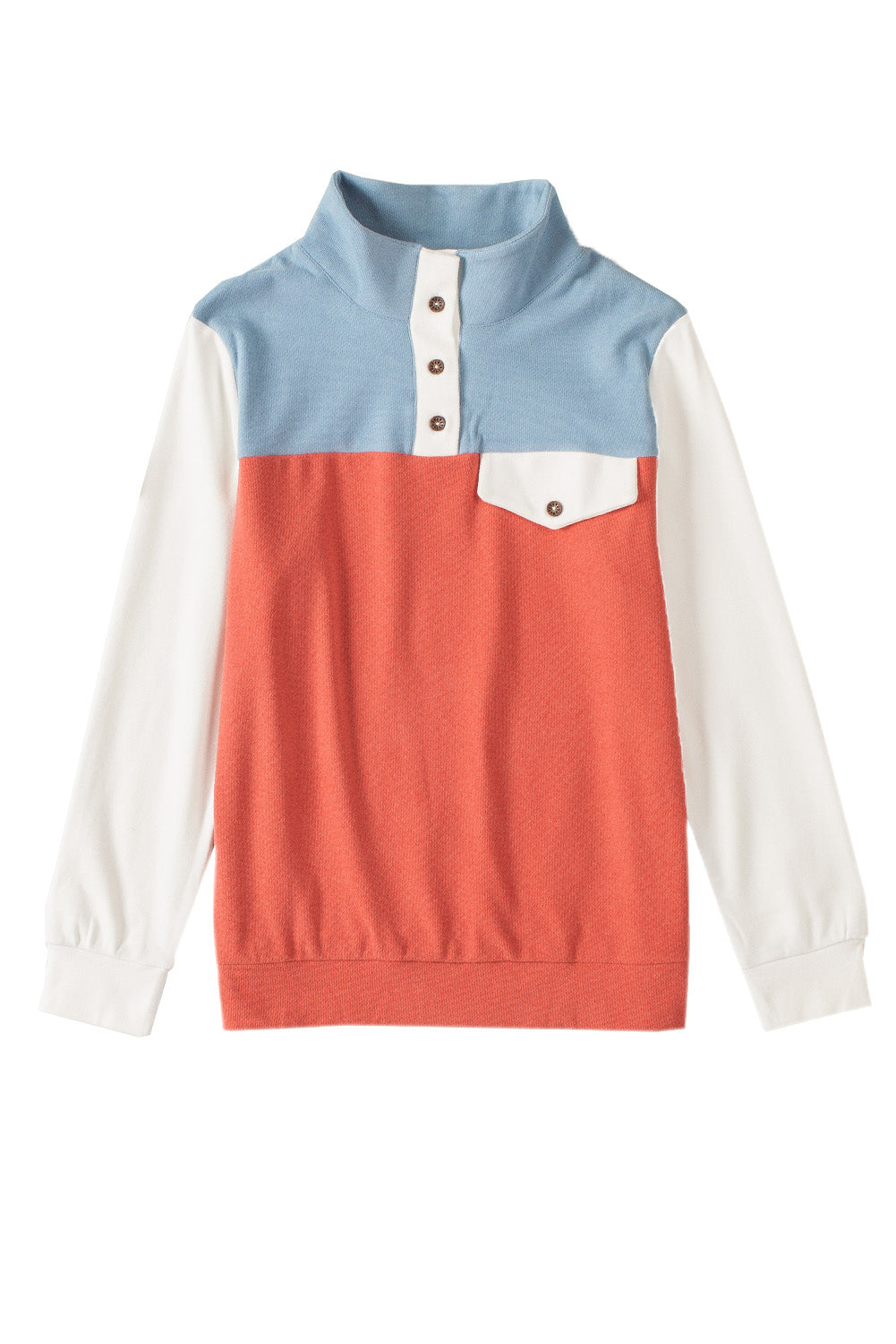 Orange Buttoned Color Block Long Sleeve Top