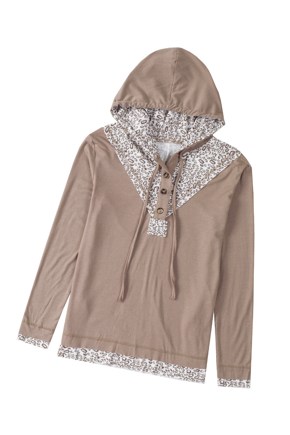 Leopard Patchwork Buttoned Long Sleeve Hoodie