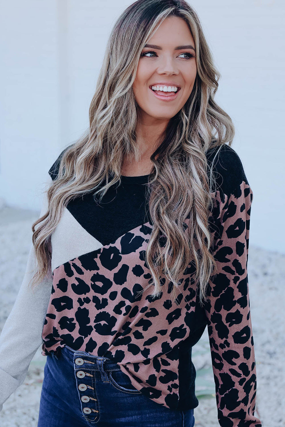 Black Leopard Colorblock Long Sleeve Top