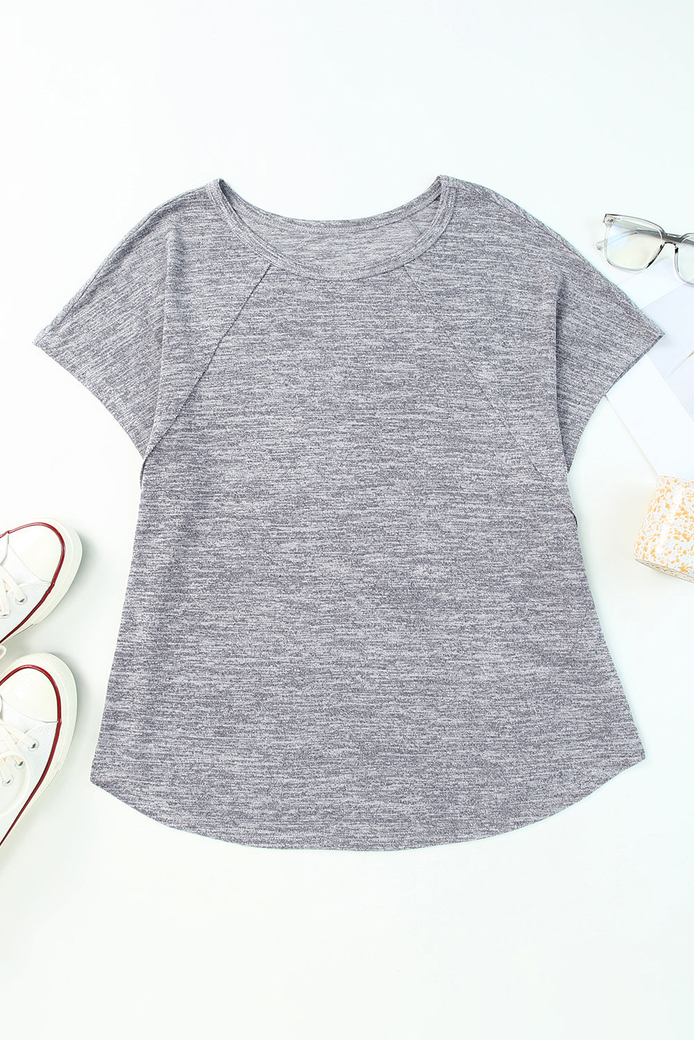 Gray Loose Slouchy Knitted Raglan Sleeves T-shirt