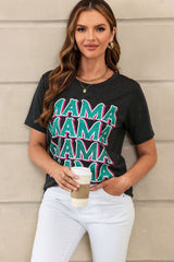 Black MAMA Letter Print Vintage Leopard Graphic T Shirt