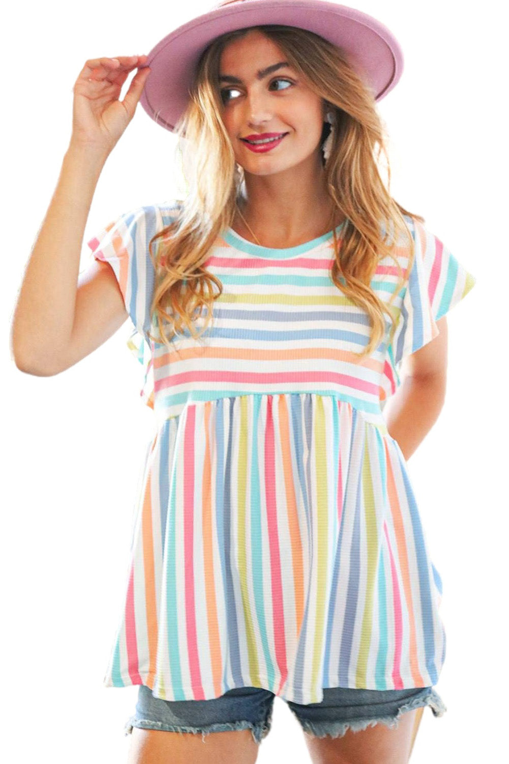 Multicolor Striped Tie Decor Strapless Tiered Maxi Dress