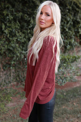 Pink Hollow-out Ruched Back Long Sleeve Top