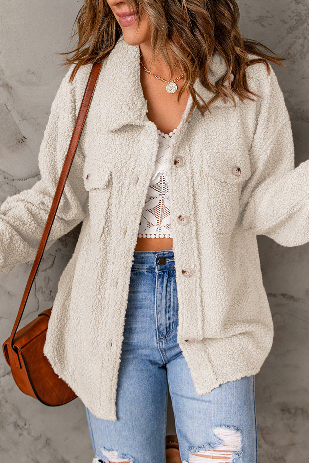 Brown Flap Pockets Button Front Jacket