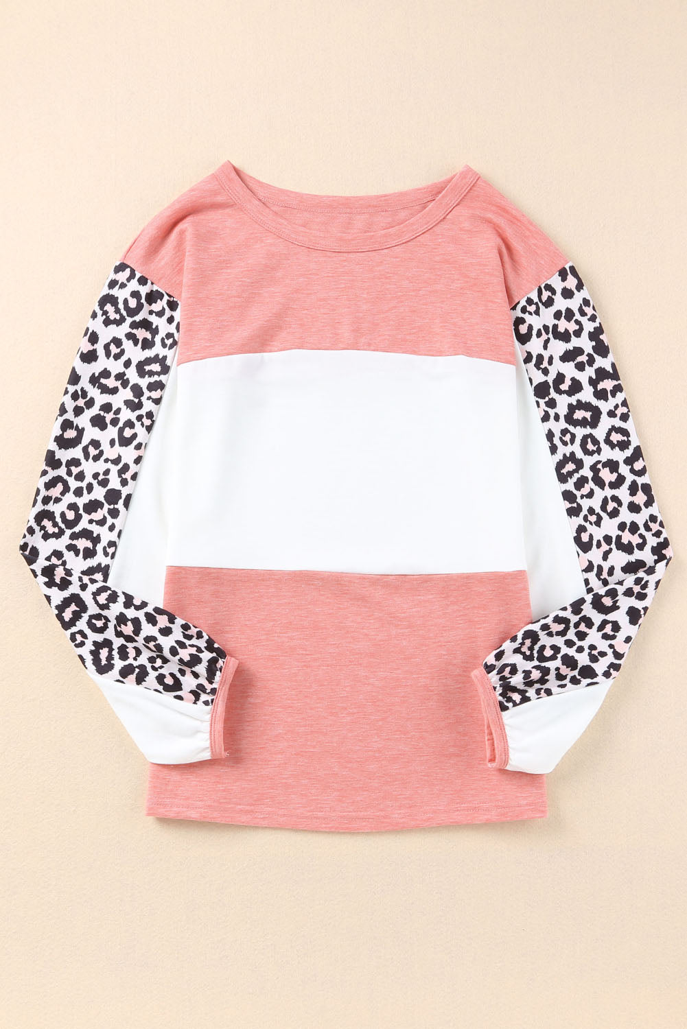 Red Leopard Color Block Knitted Long Sleeve Top