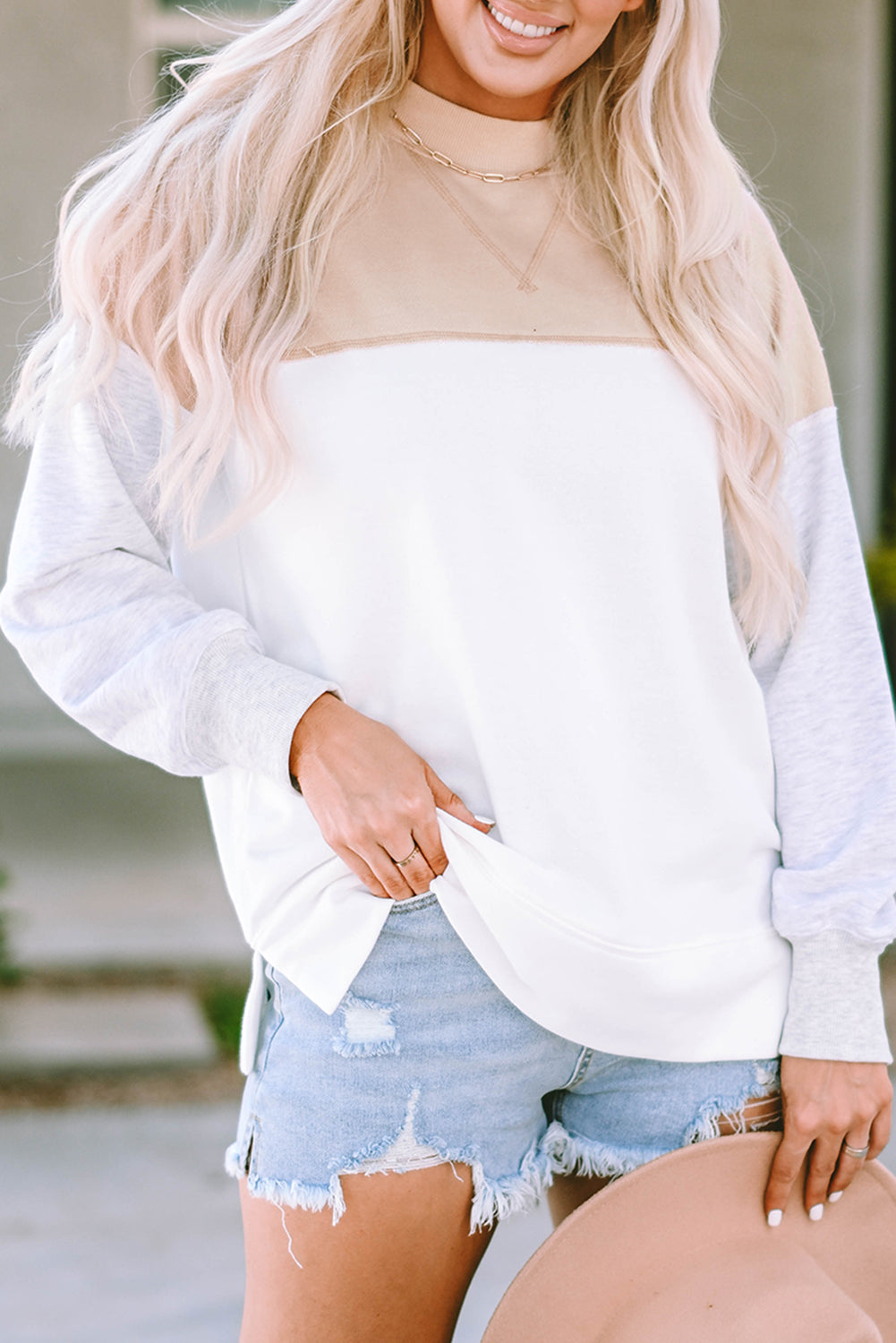 Color Block Drop Shoulder Casual Sweatshirt