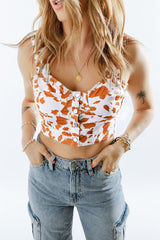 White Cow Spots Print Buttons Cropped Tank Top