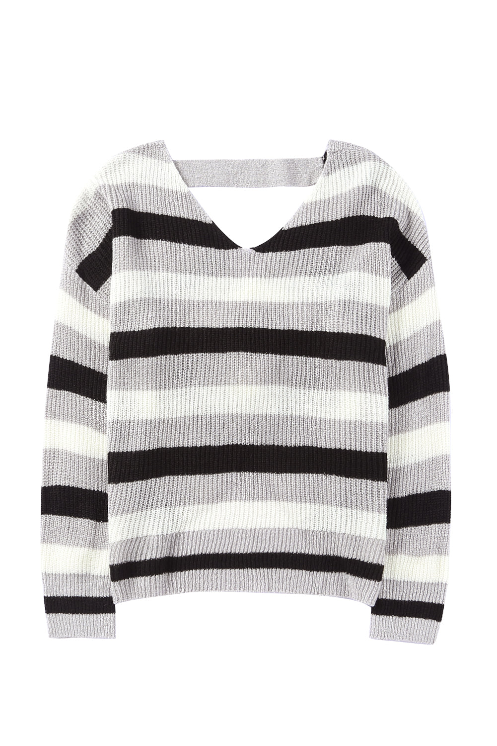 Striped Color Block Cut Out Back Plus Size Sweater