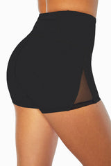 Black Mesh Cutout Patchwork Swim Shorts