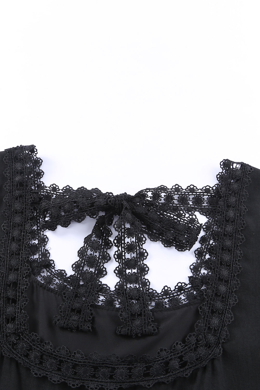 Black Lace Trim Tie Back Plus Size Tiered Swing Dress