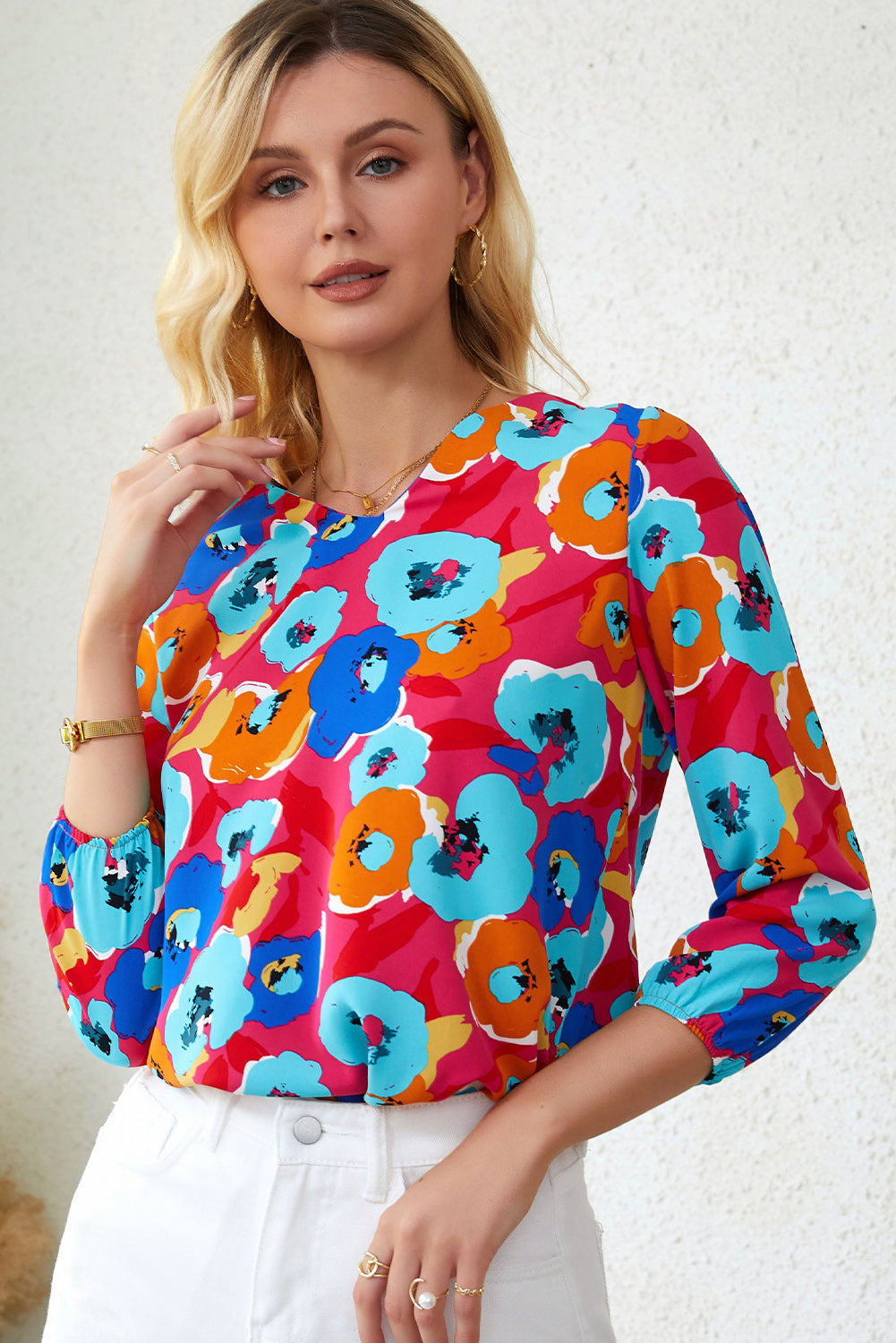 Multicolor Split V Collar Ruffle Sleeve Floral Shift Dress