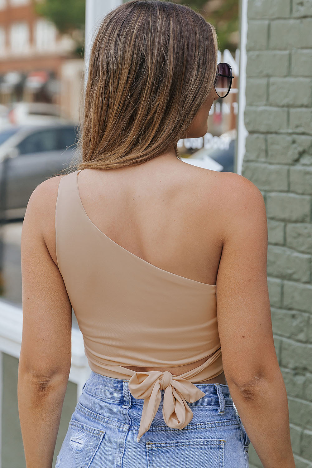 Black One Shoulder Side Tie Sleeveless Crop Top