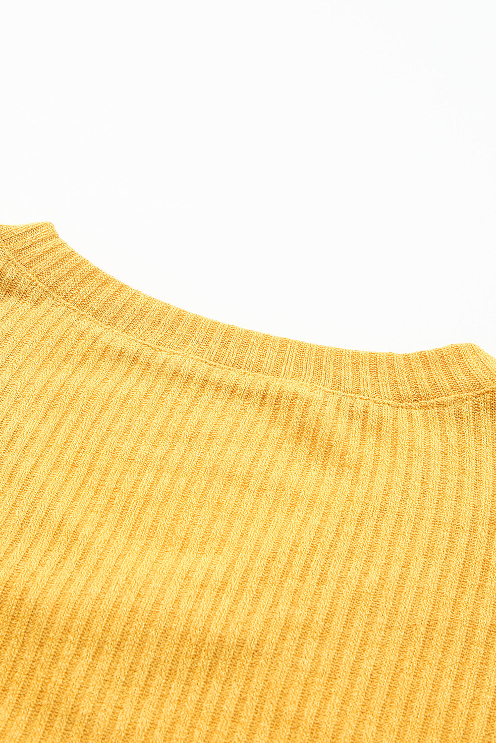 Yellow Lace Contrast Ribbed V Neck Top