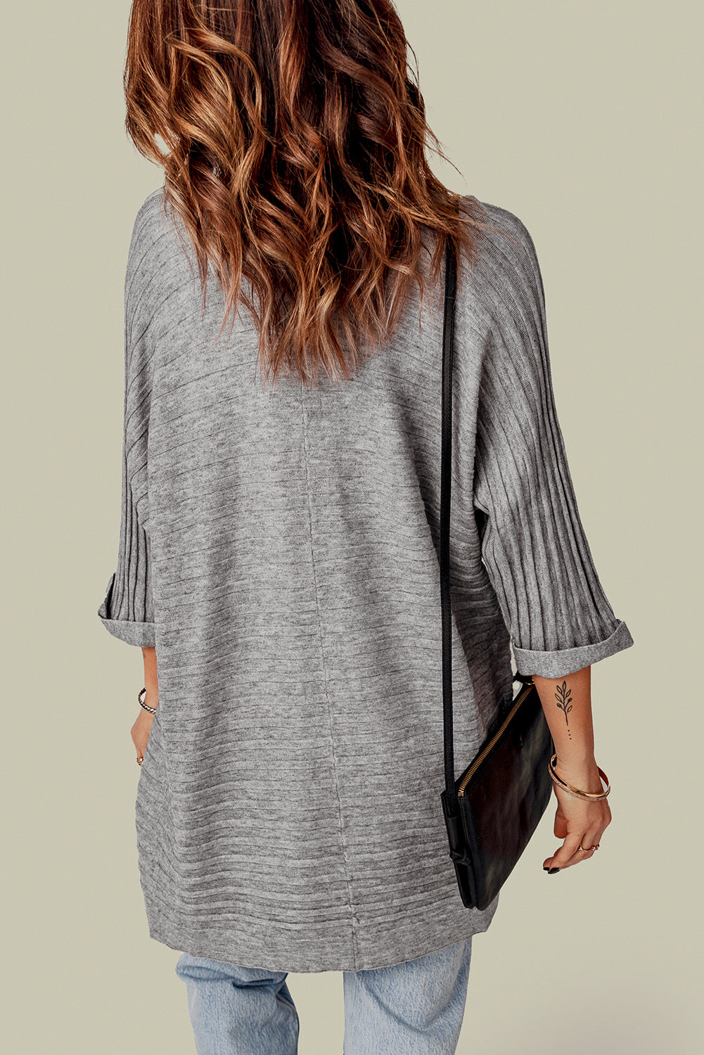 Red Ribbed Open Front Knit Cardigan