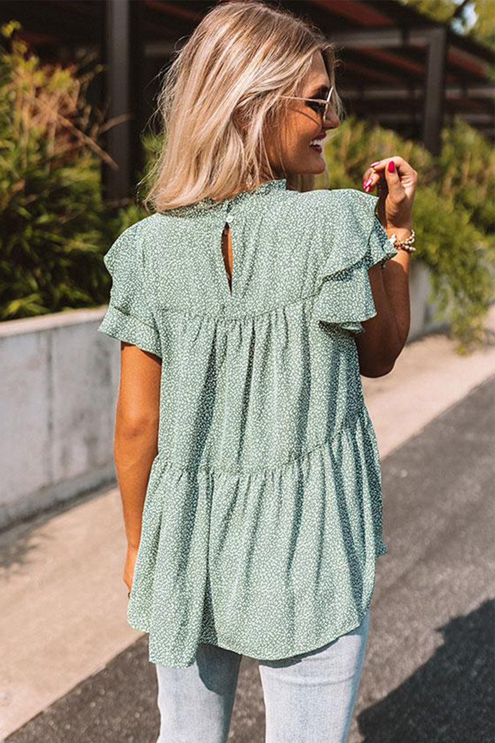 Green Cheetah Spotted Ruffle Top