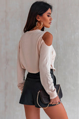 Khaki Cold Shoulder Pullover Sweatshirt