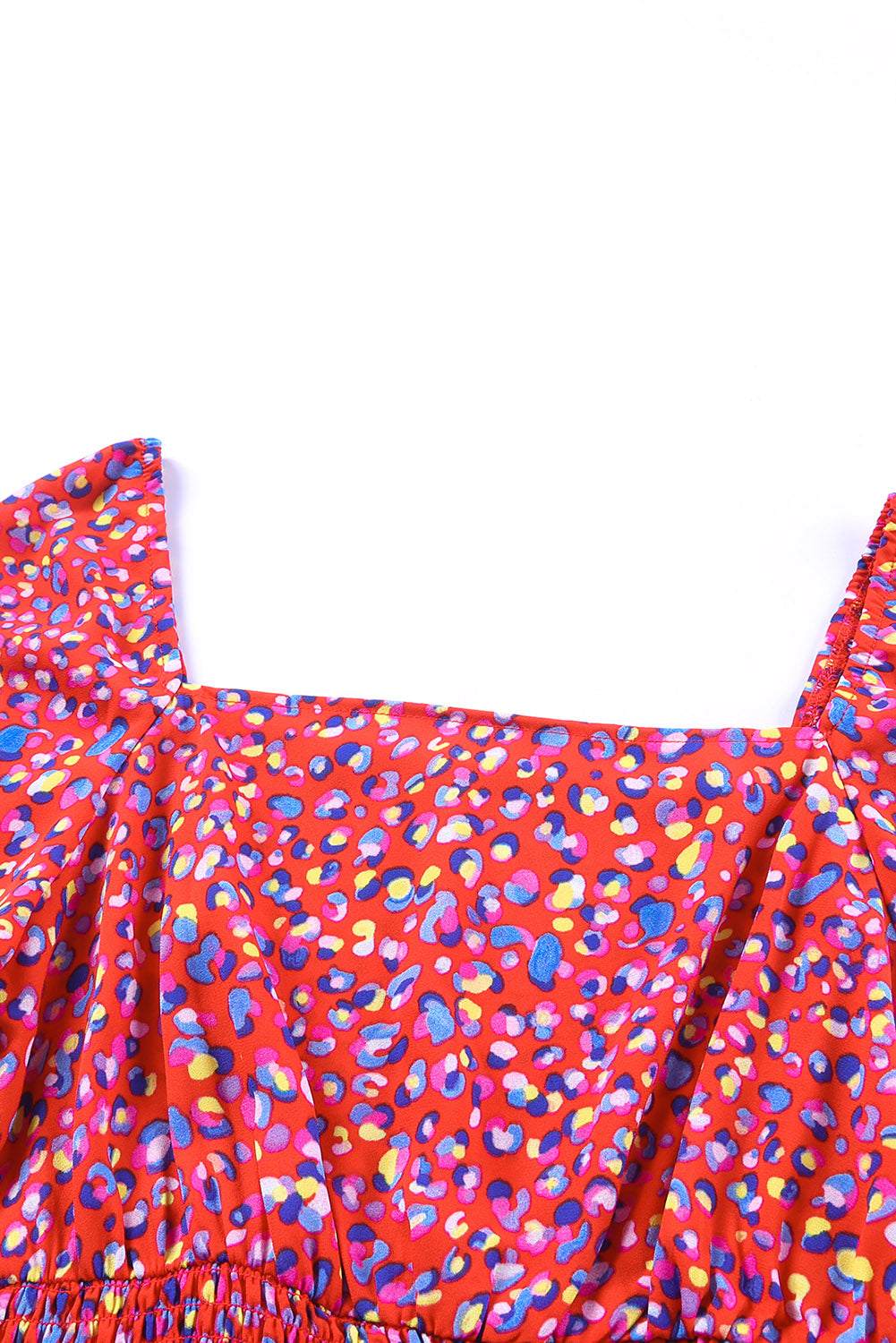 Red Square Neck Spring Floral Dress