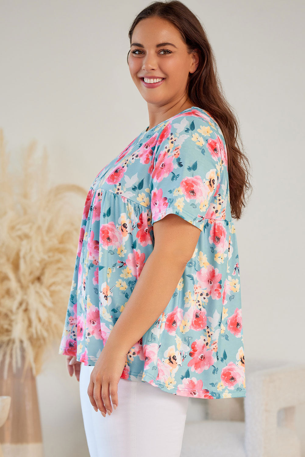 Sky Blue Boho Print Sleeveless High Waist Long Floral Dress