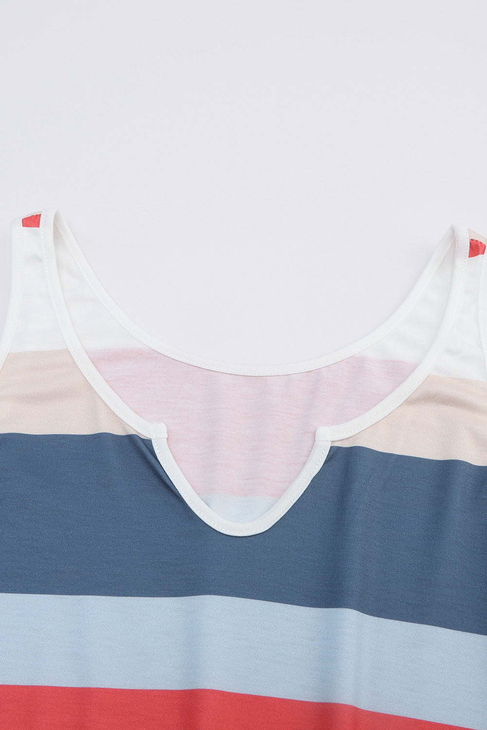 Rose Striped Color Block Notched Neck Tank Top