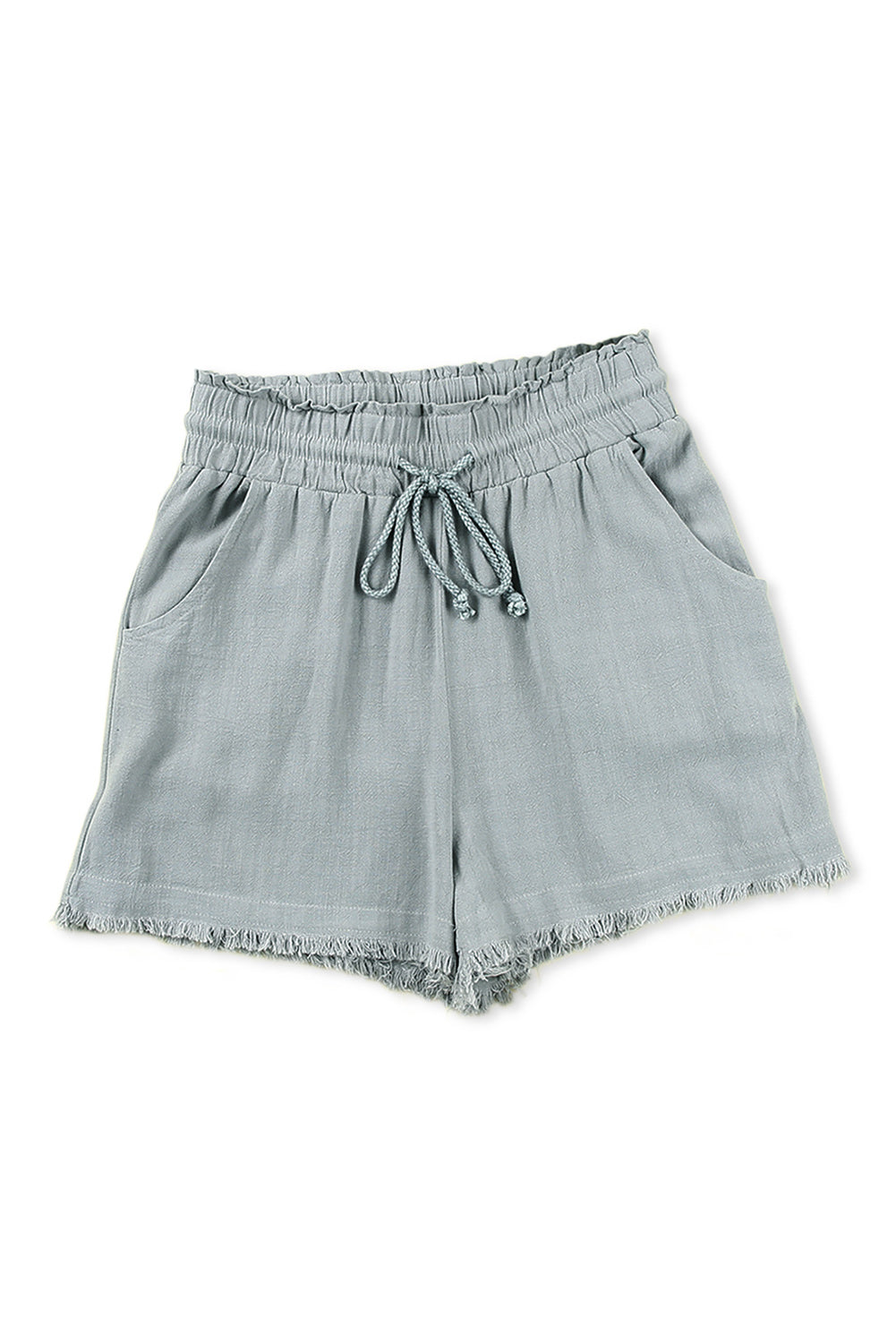 Gray Drawstring Frayed Edge Pocketed Shorts