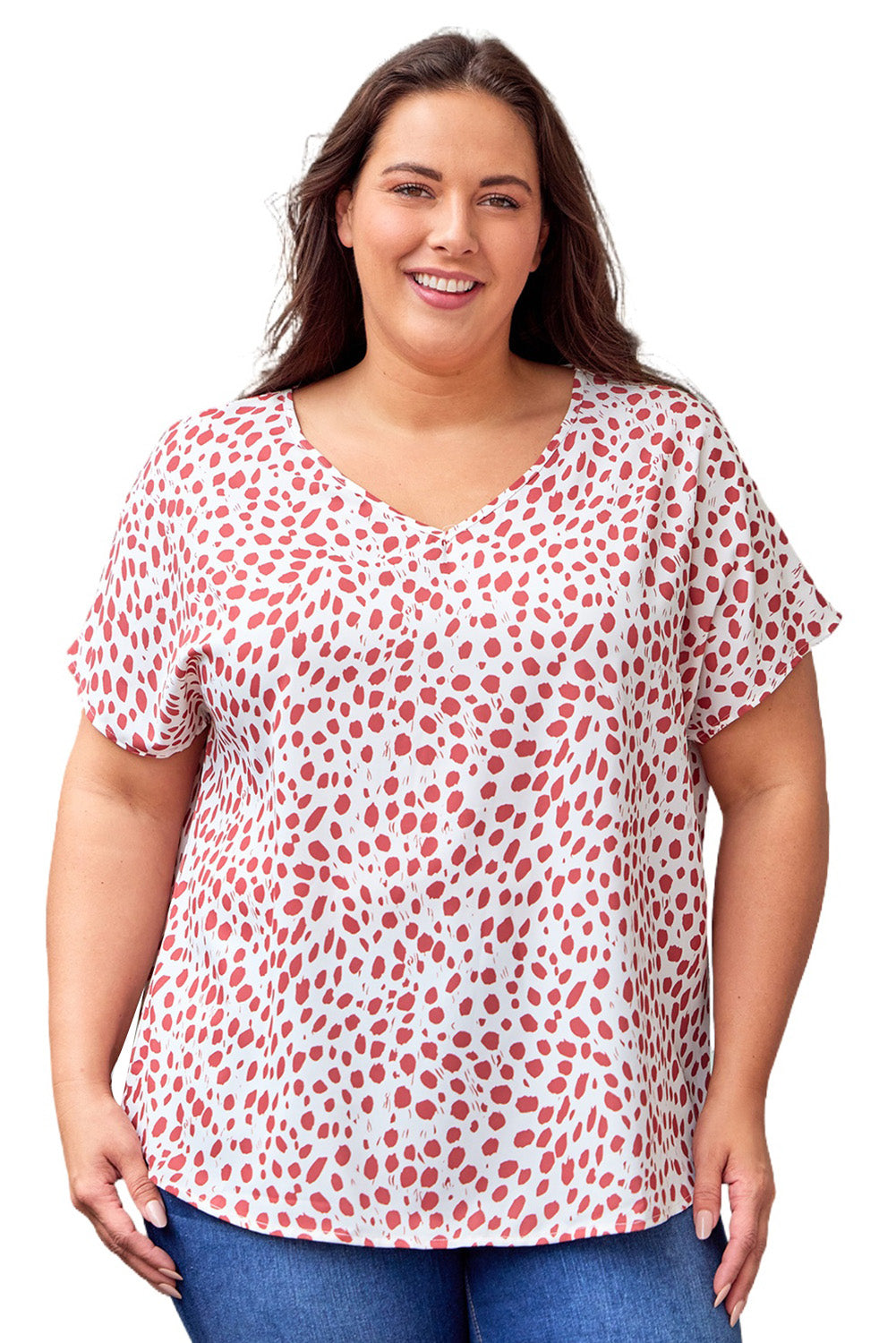 Plus Size Leopard V Neck Short Sleeve Shift Top