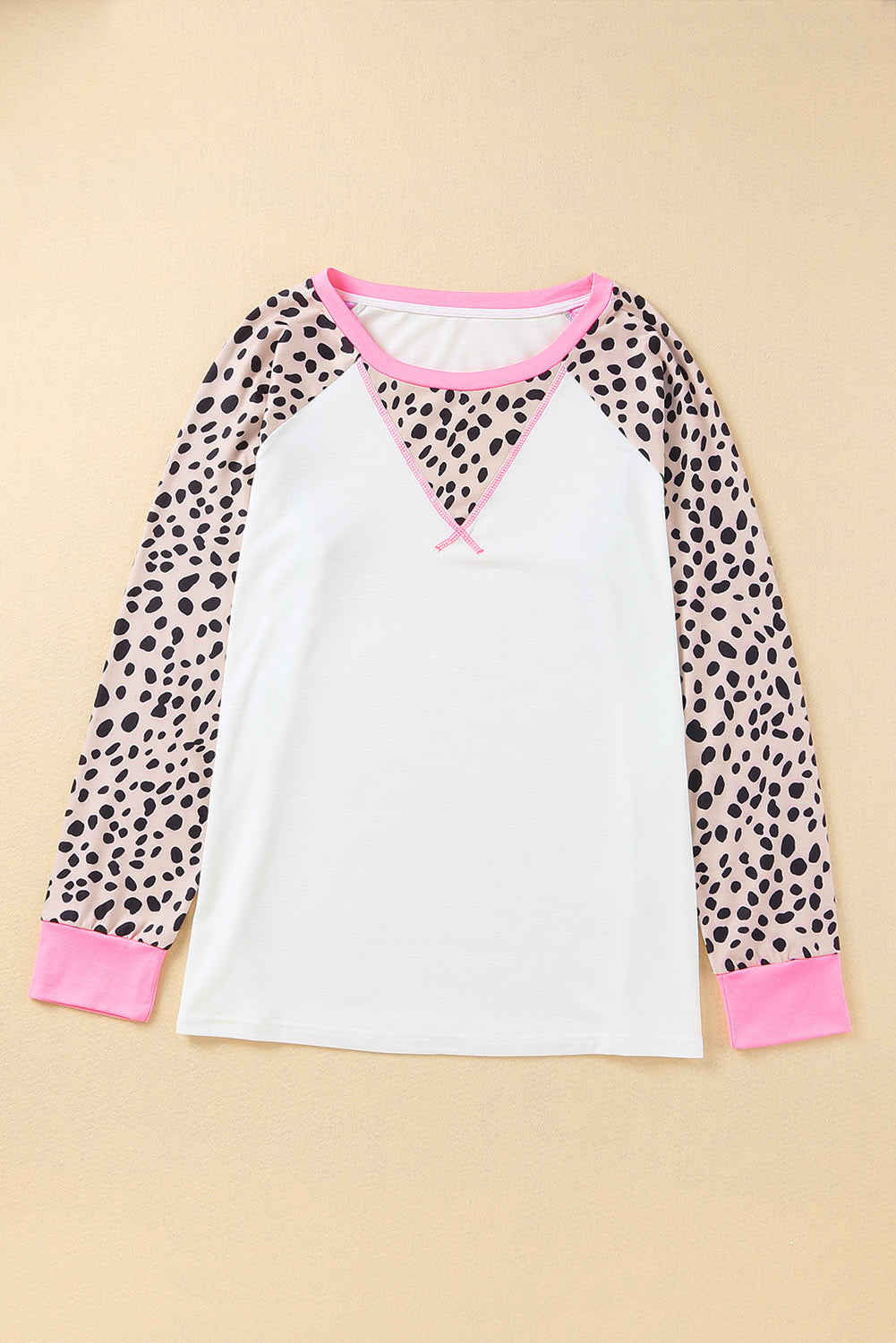 White Leopard Patchwork Long Sleeve Plus Size Top